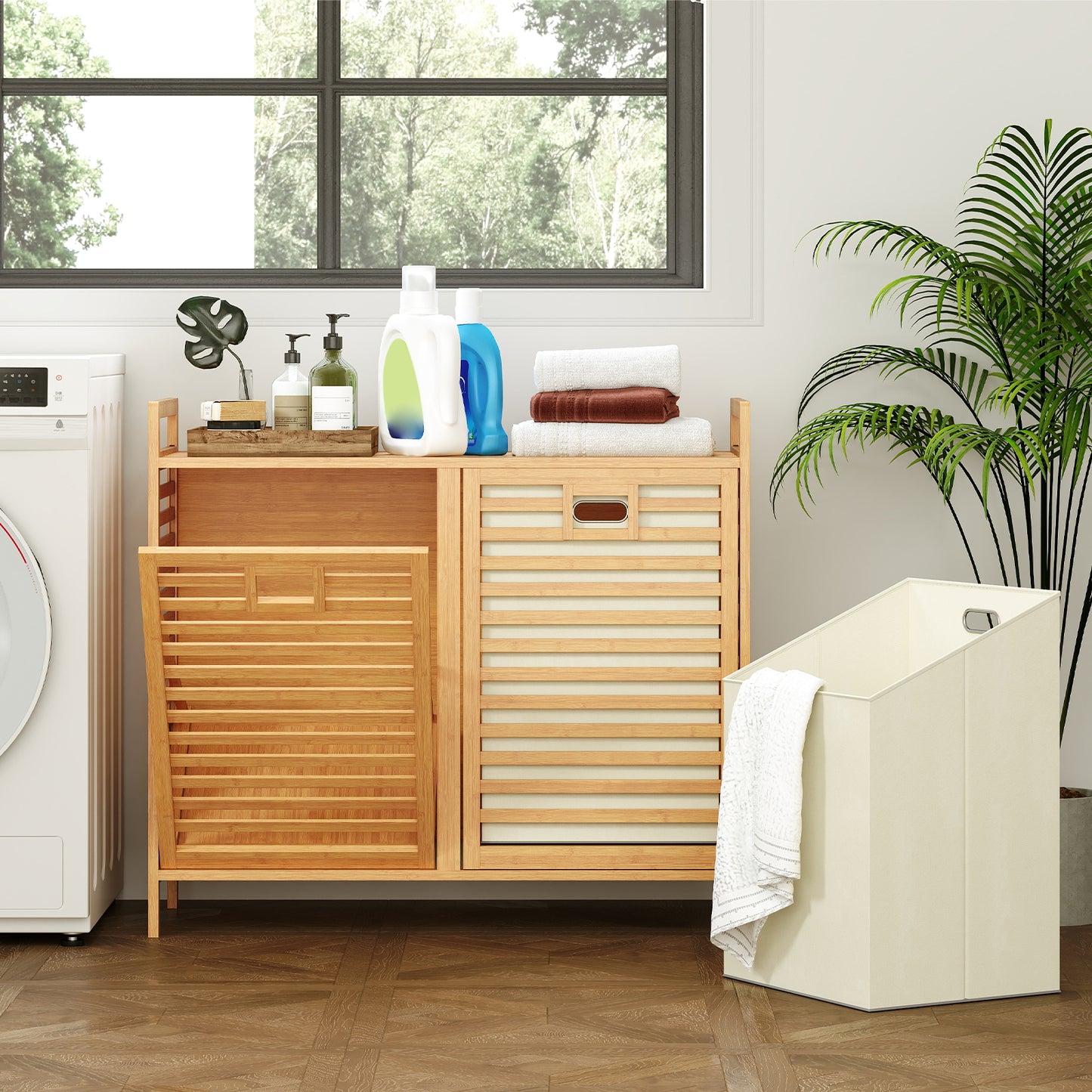 Double Tilt-Out Laundry Hamper, 2 Removable Bins, Natural Laundry Baskets at Gallery Canada