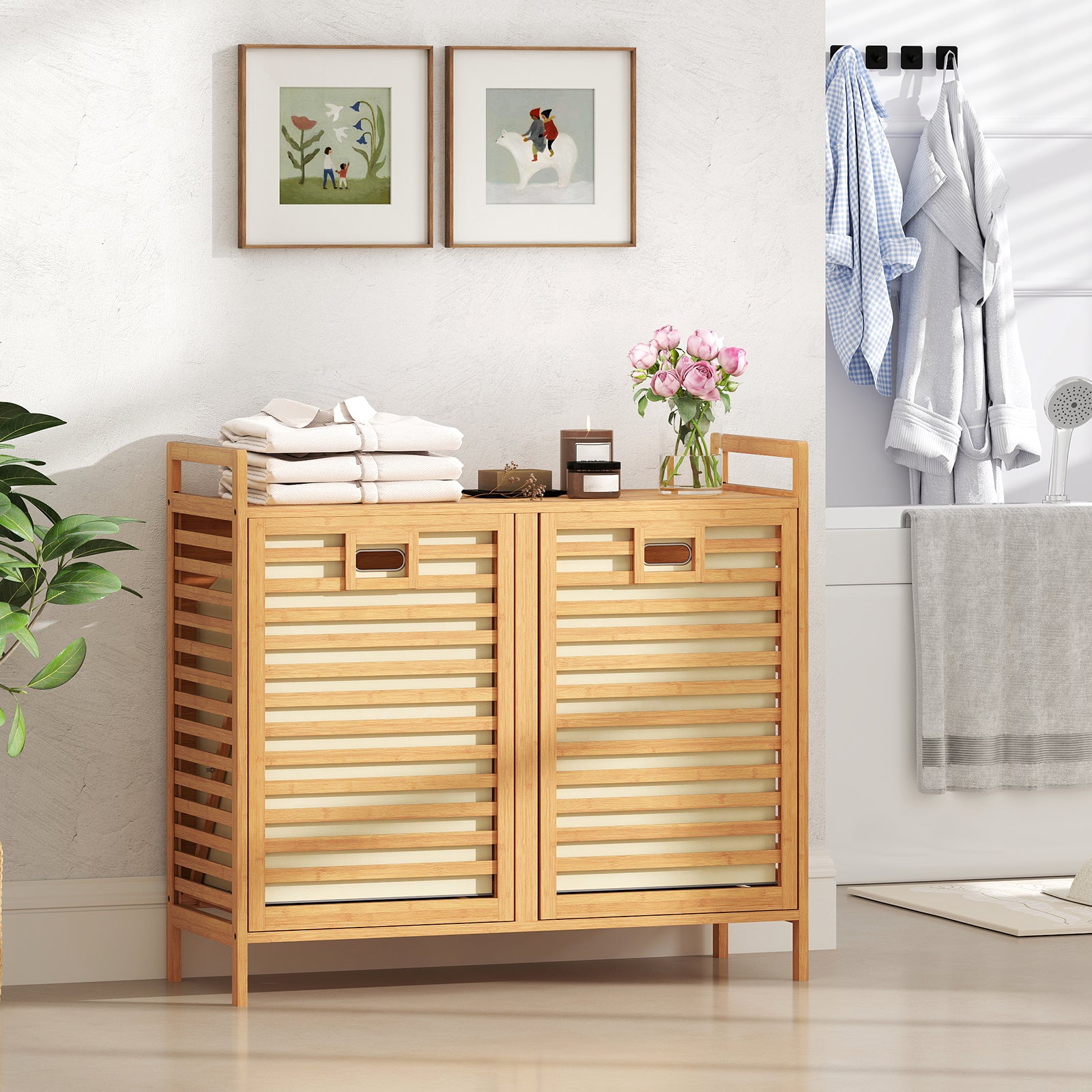 Double Tilt-Out Laundry Hamper, 2 Removable Bins, Natural Laundry Baskets at Gallery Canada
