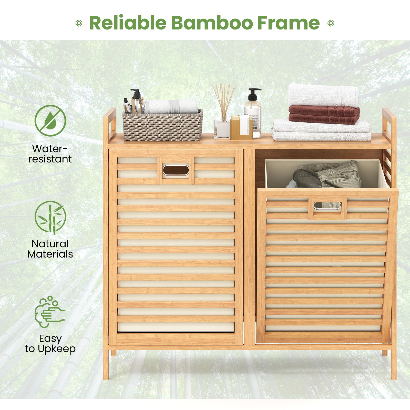 Double Tilt-Out Laundry Hamper, 2 Removable Bins, Natural Laundry Baskets at Gallery Canada