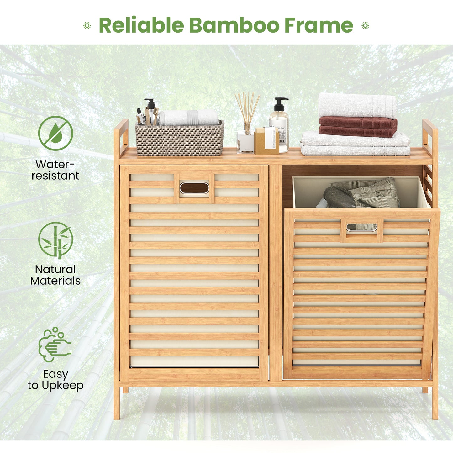 Double Tilt-Out Laundry Hamper, 2 Removable Bins, Natural Laundry Baskets at Gallery Canada