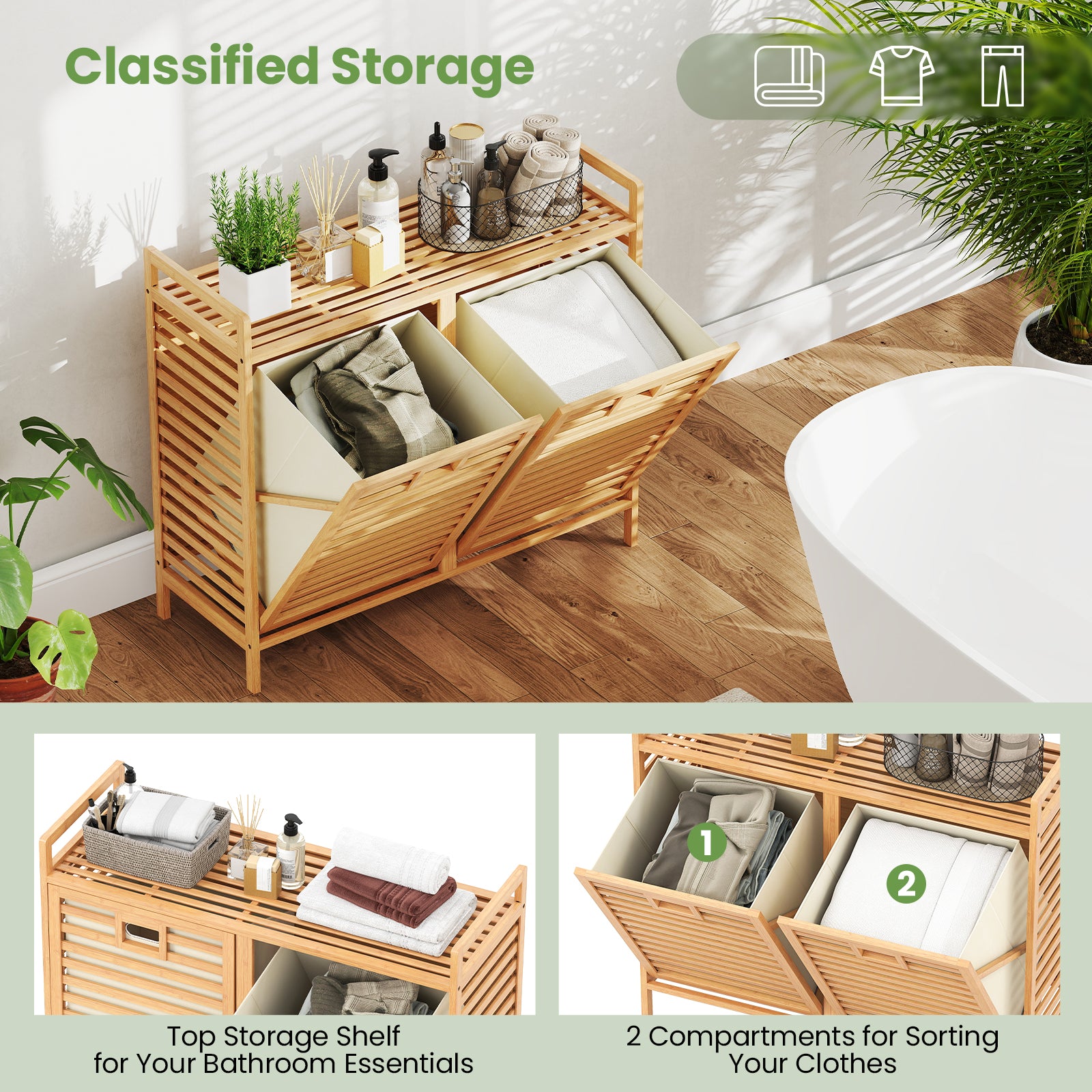 Double Tilt-Out Laundry Hamper, 2 Removable Bins, Natural Laundry Baskets at Gallery Canada