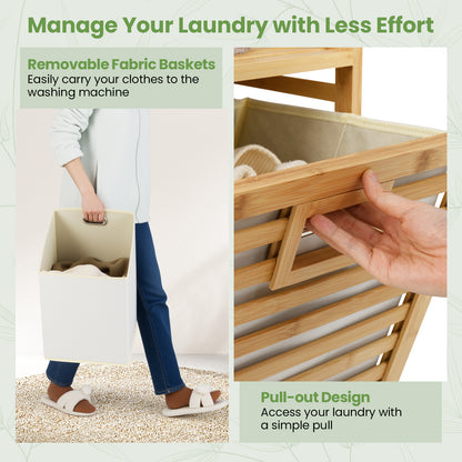 Double Tilt-Out Laundry Hamper, 2 Removable Bins, Natural Laundry Baskets at Gallery Canada