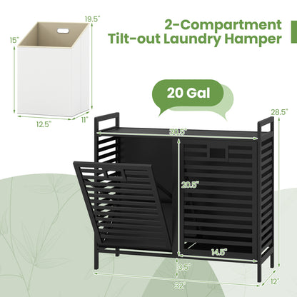 Double Tilt-out Laundry Hamper, 2 Removable Bins, Black