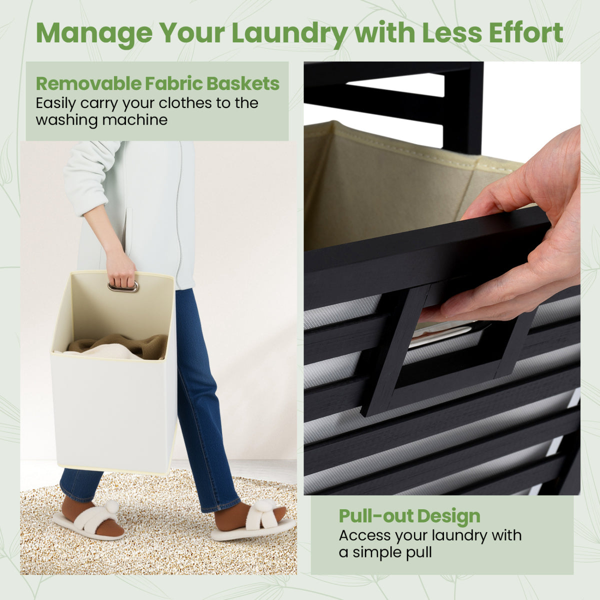 Double Tilt-out Laundry Hamper, 2 Removable Bins, Black