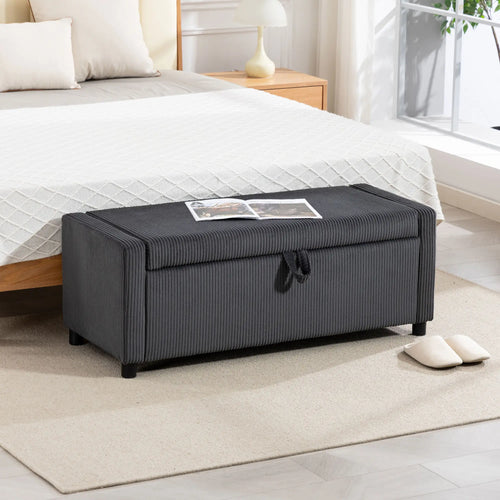 Upholstered Corduroy Storage Ottoman, Dark Grey