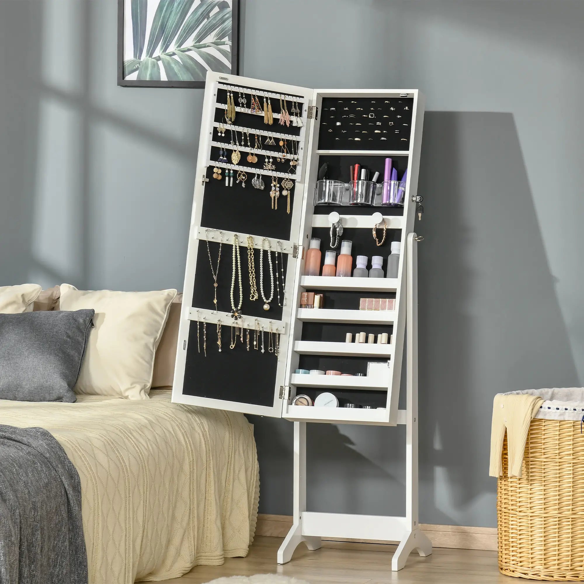 Lockable Jewelry Armoire with LED Light, Standing Mirror, White Jewelry Armoire & Jewellery Mirror Cabinets at Gallery Canada