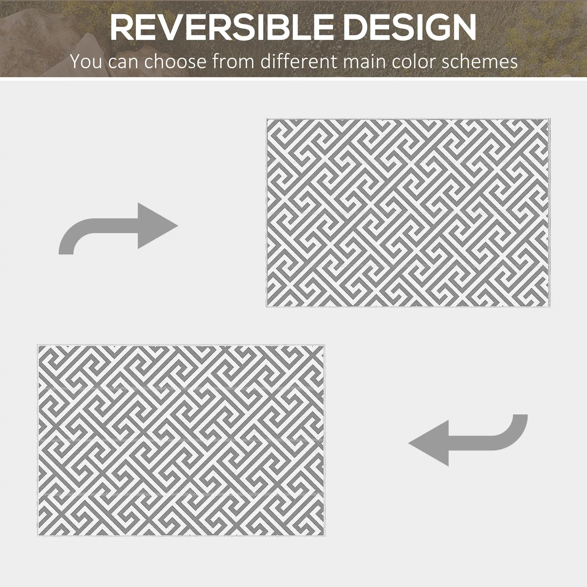 Reversible Outdoor RV Rug, Patio Floor Mat, 5' x 8', Grey & White Garden Decor at Gallery Canada