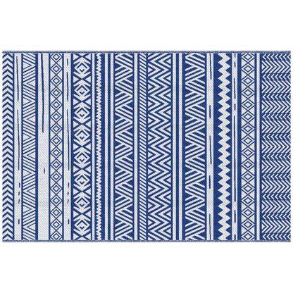 Reversible Outdoor Rug, Patio Floor Mat, 6' x 9', White, Dark Blue Garden Decor at Gallery Canada