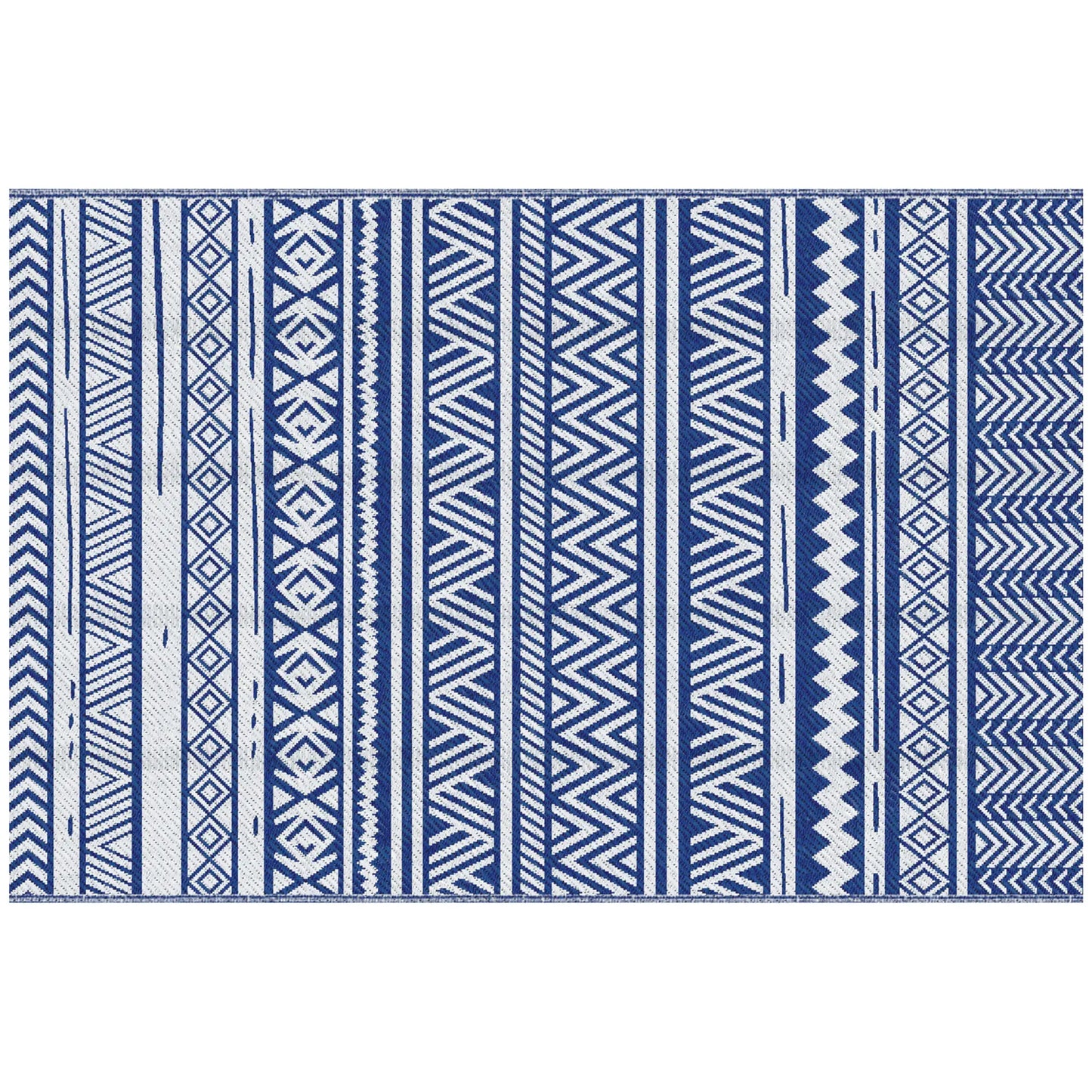 Reversible Outdoor Rug, Patio Floor Mat, 6' x 9', White, Dark Blue Garden Decor at Gallery Canada
