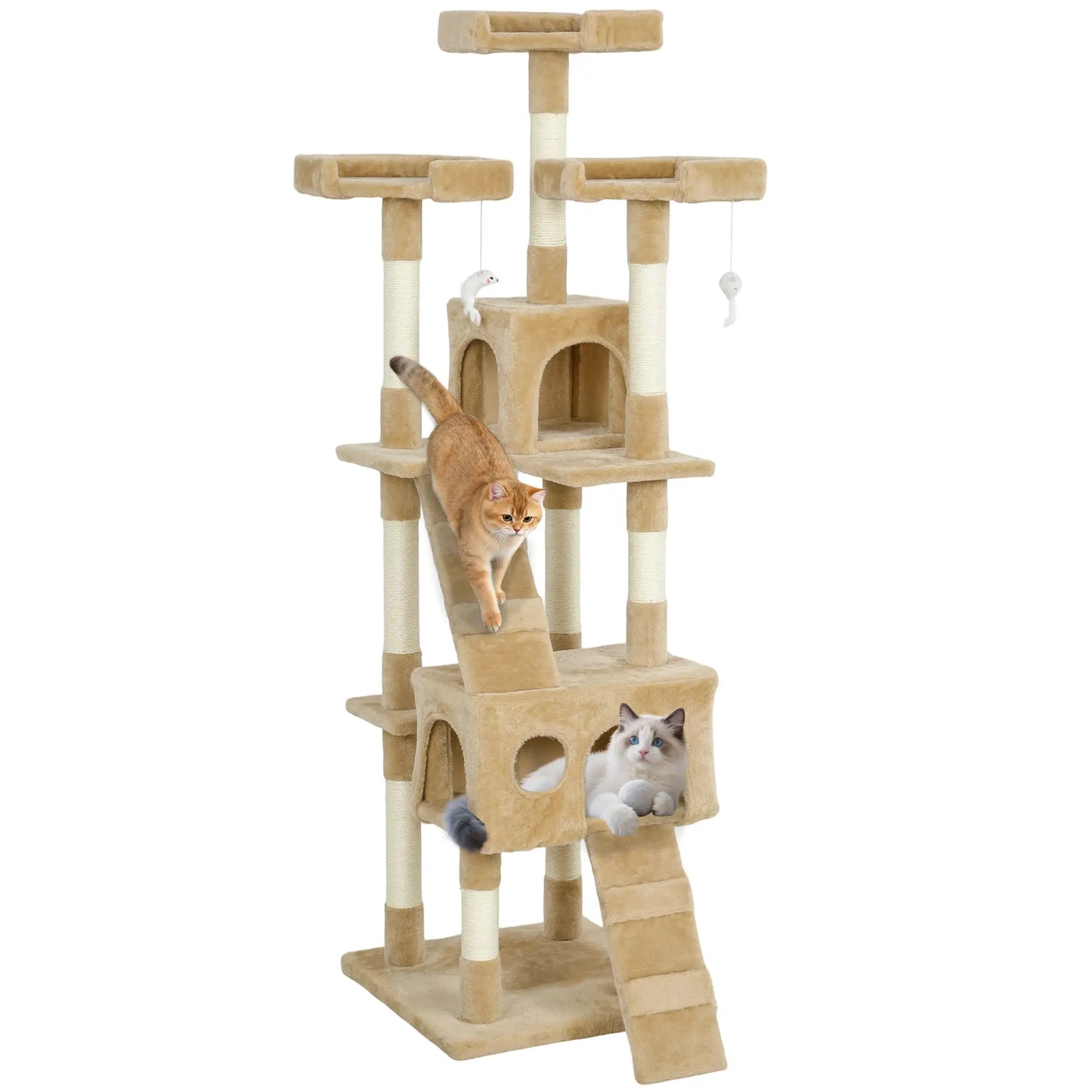 68-Inch Multi-Level Cat Scratching Tree, Light Brown