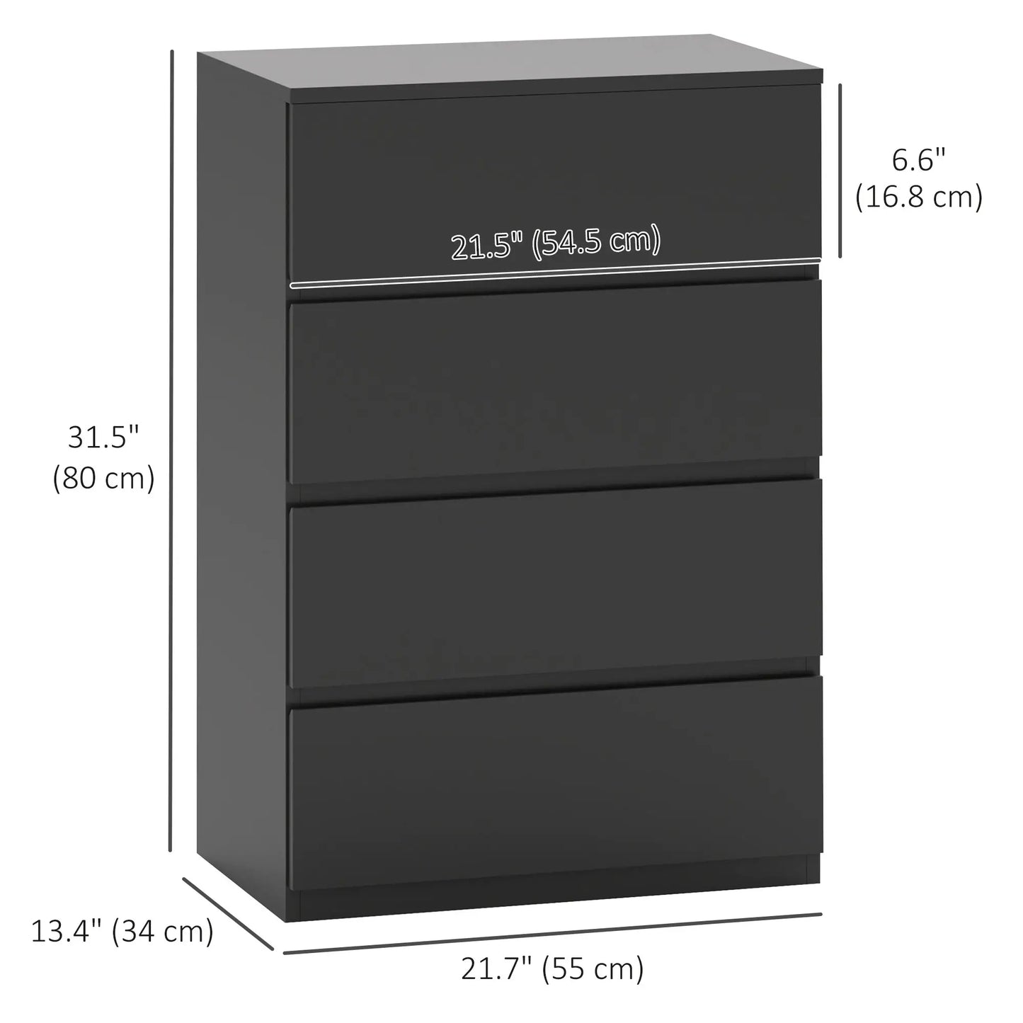 4 Drawer Chest, Freestanding Storage Unit, Black Storage Cabinets at Gallery Canada