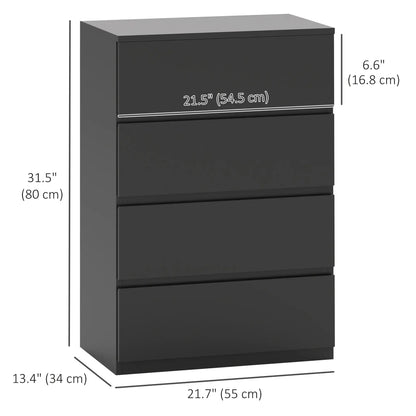 4 Drawer Chest, Freestanding Storage Unit, Black Storage Cabinets at Gallery Canada