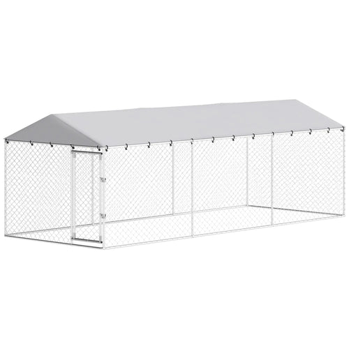 20' X 7.5' X 6.5' Dog Kennel Outdoor, Waterproof Cover, Silver