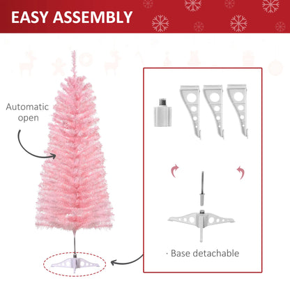 4FT Artificial Christmas Tree Holiday Xmas Holiday Pencil Tree Decoration with Automatic Open for Home Party, Pink Artificial Christmas Trees at Gallery Canada