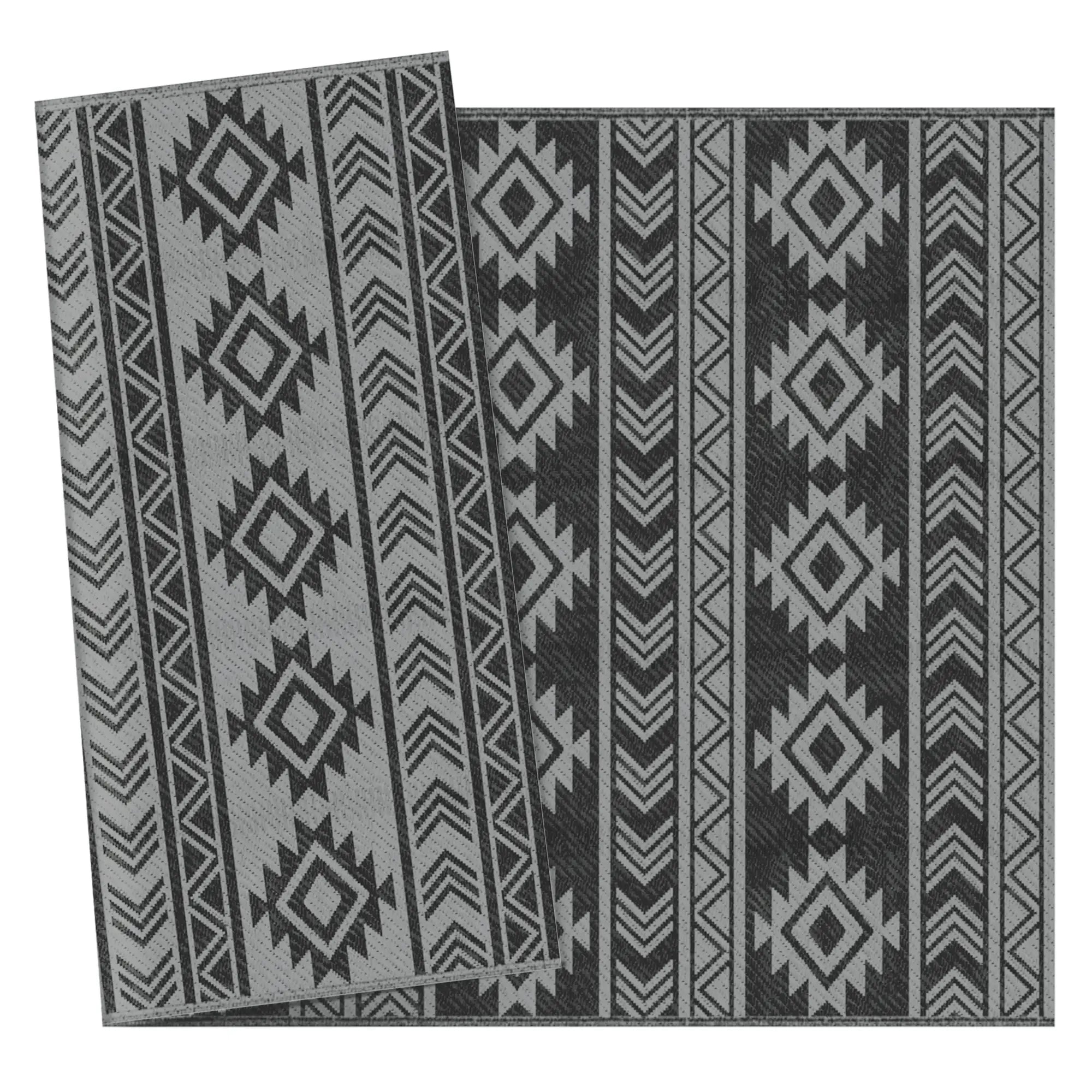 Reversible Outdoor RV Rug, Patio Mat, 6' x 9', Black & Grey Garden Decor at Gallery Canada