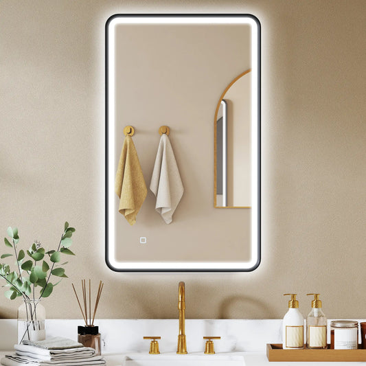40" x 24" Bath Mirror, LED Lights, Wall Mounted, 3 Colors, Dimmable, Black