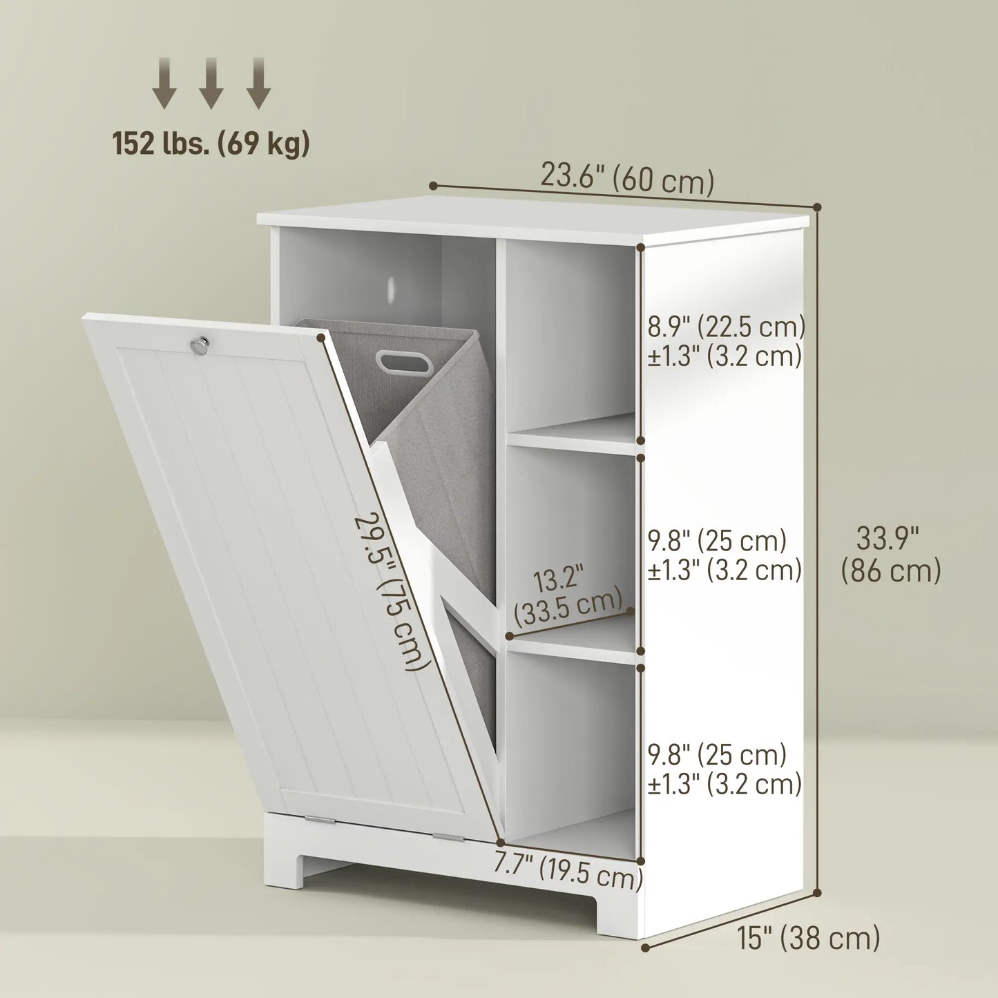 Laundry Cabinet with Removable Basket, Adjustable Shelf, White Bathroom Cabinets at Gallery Canada