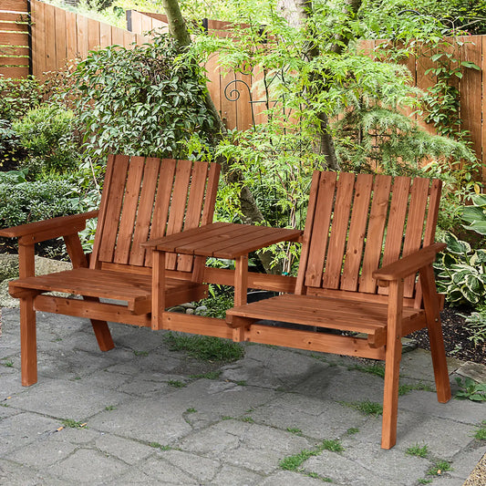 2-Person Garden Bench with Table, Umbrella Hole, Wooden Slat Design, Orange Outdoor Benches Orange at Gallery Canada