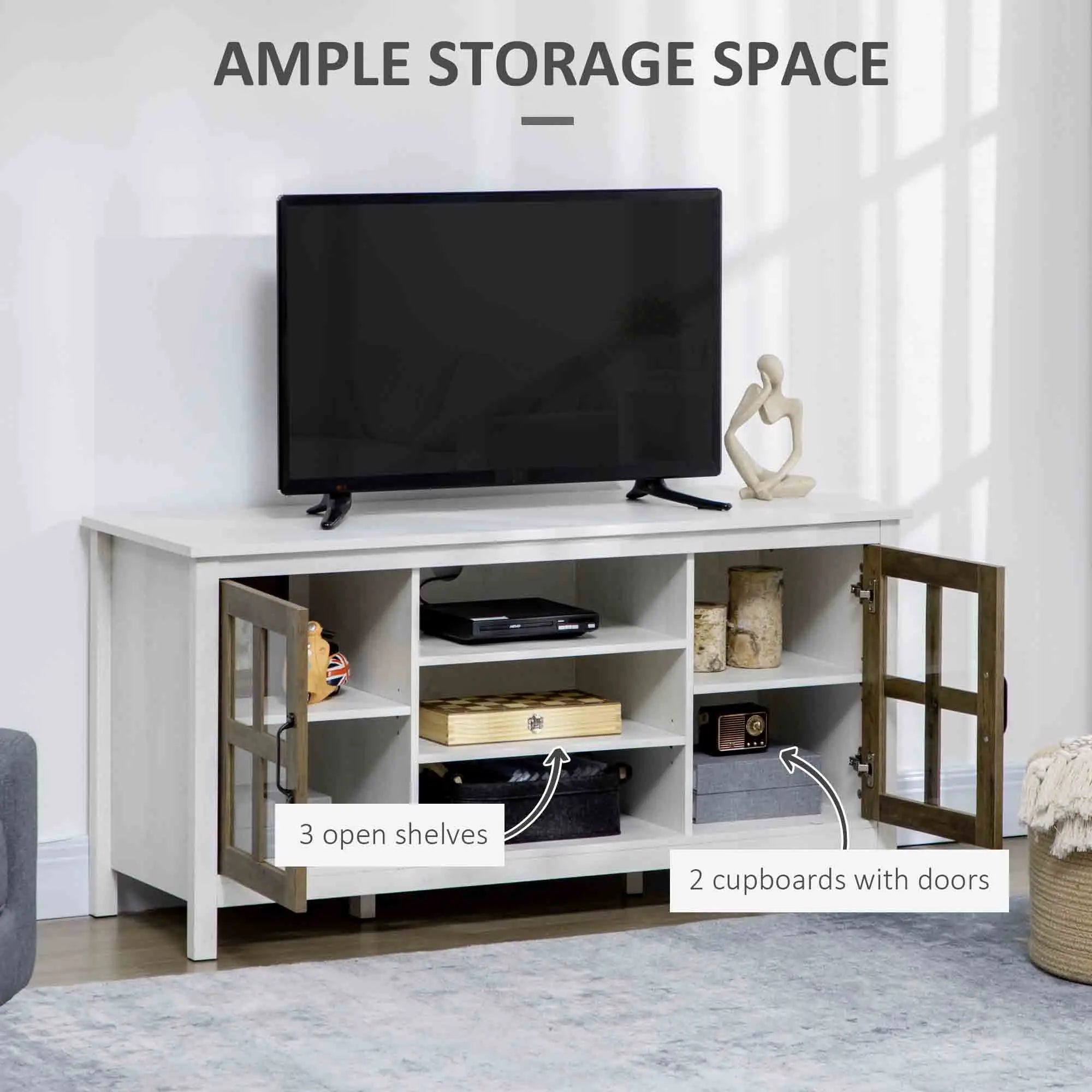 TV Stand for 55 Inch TVs, Adjustable Shelves, Cable Holes, White TV Stands at Gallery Canada