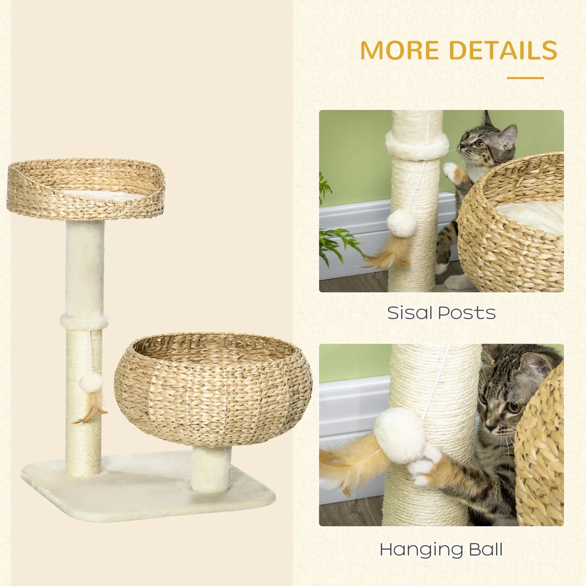 28" Cat Tree, Scratching Post, Double Beds, Beige Cat Towers at Gallery Canada