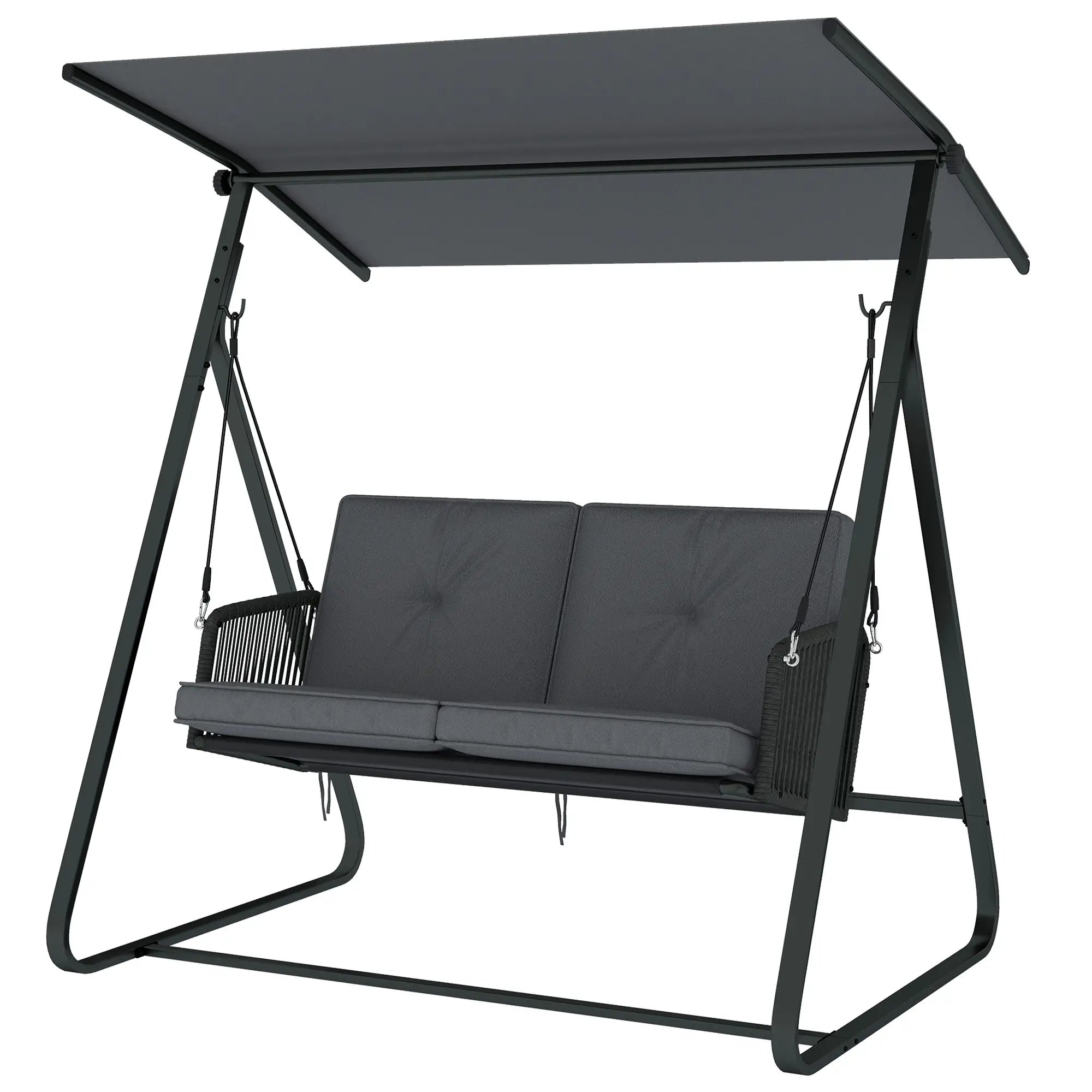 2-Person Outdoor Swing, Adjustable Canopy, Rattan Bench With Cushions Patio Swings with Stand Dark Grey at Gallery Canada