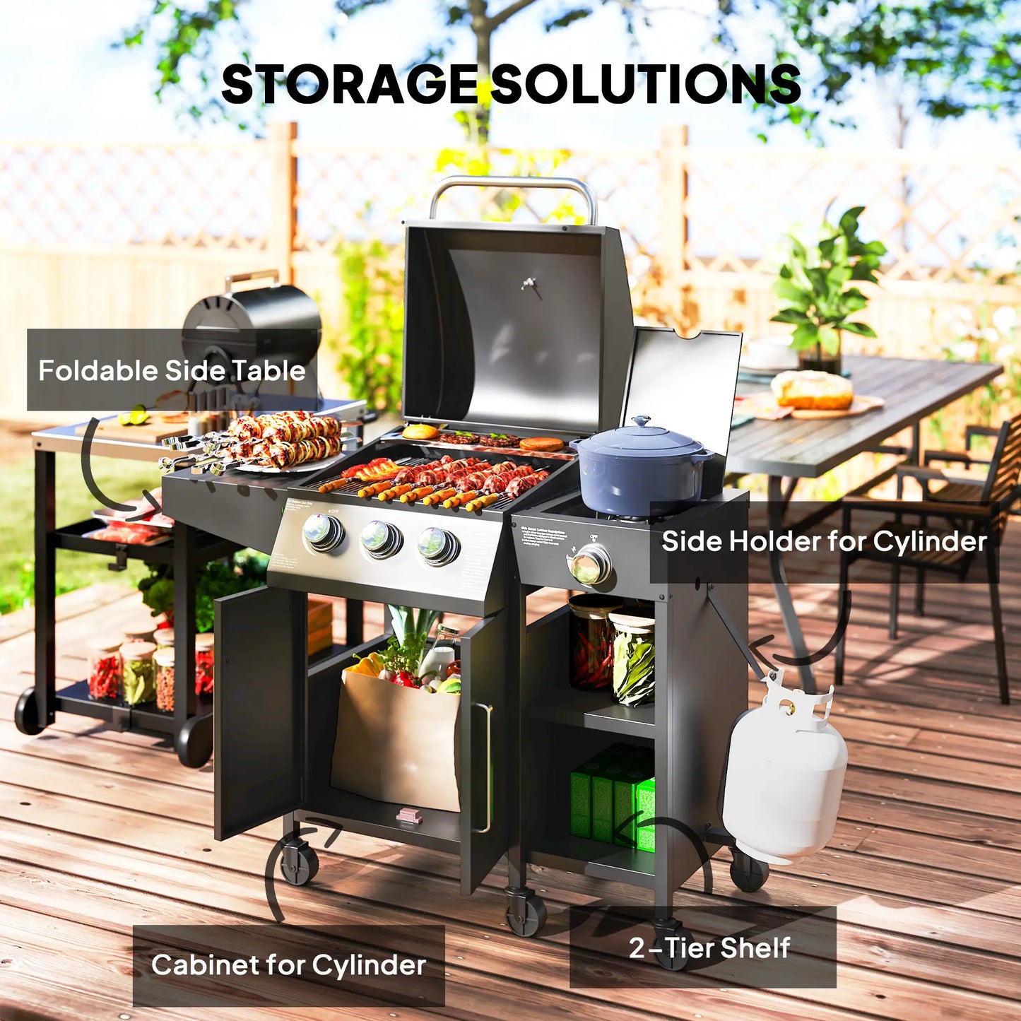 3 Burner Gas Grill With Side Burner, 9.5 KW Propane BBQ Grill, Cabinet Style Propane Gas Grills at Gallery Canada
