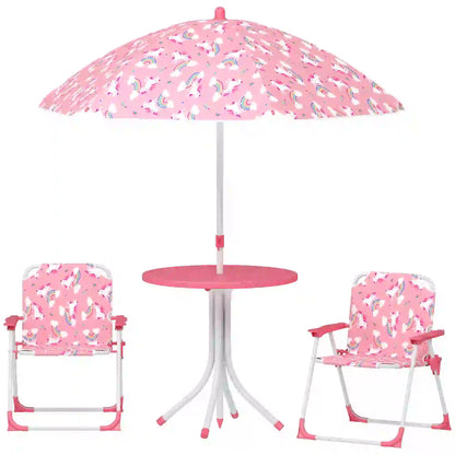 Kids Picnic Table Set, 2 Folding Chairs, Umbrella, Pink Kids Outdoor Furniture Pink, White at Gallery Canada