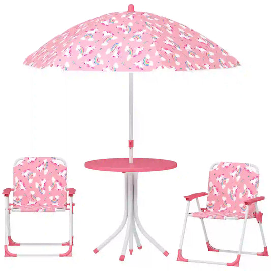 Kids Picnic Table Set, 2 Folding Chairs, Umbrella, Pink Kids Outdoor Furniture Pink, White at Gallery Canada