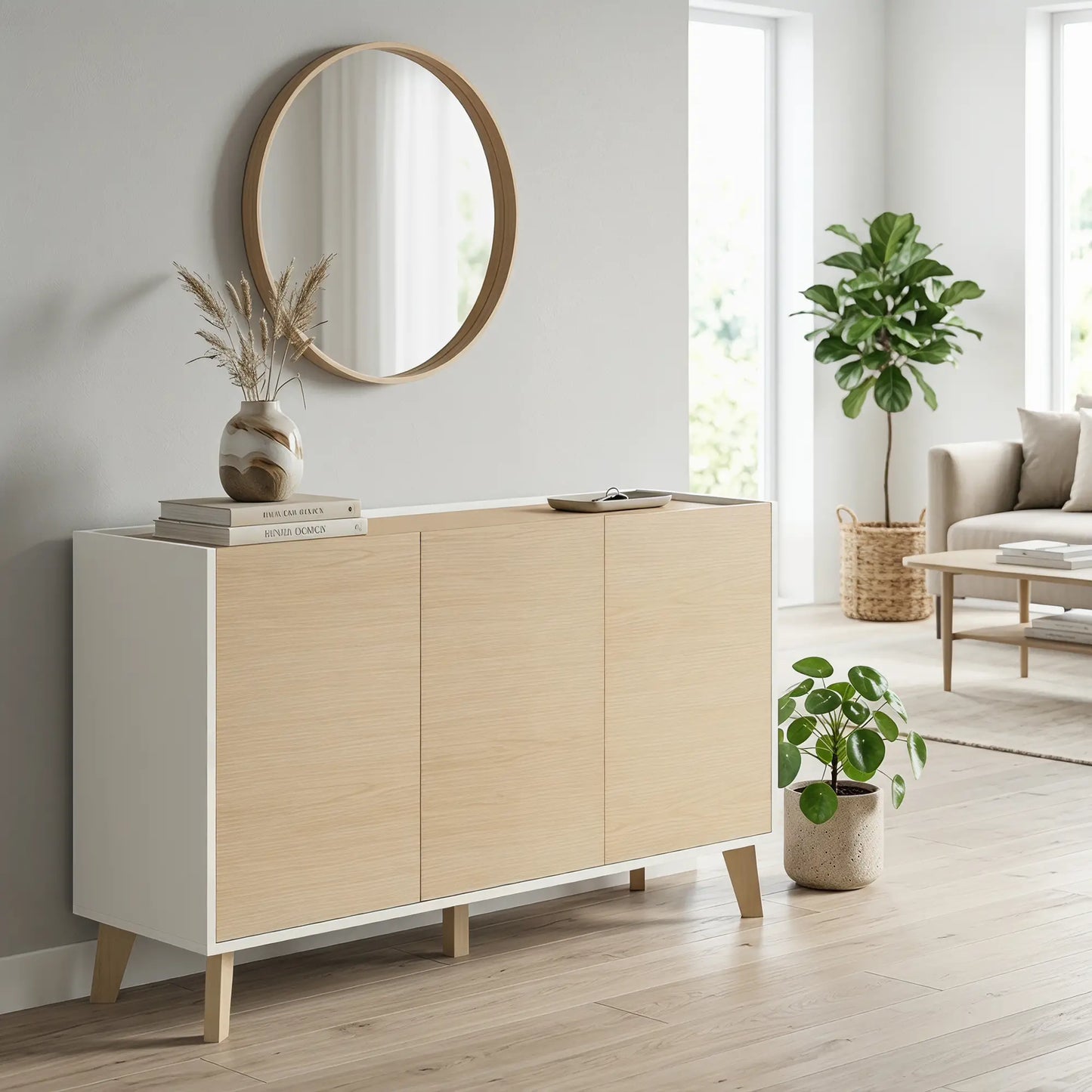 Sideboard Buffet Cabinet, 47" Modern Kitchen Storage Cabinet with 6 Compartments, Soft-Close Doors, Natural Wood Effect Bar Cabinets at Gallery Canada