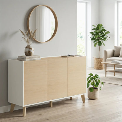 Sideboard Buffet Cabinet, 47" Modern Kitchen Storage Cabinet with 6 Compartments, Soft-Close Doors, Natural Wood Effect Bar Cabinets at Gallery Canada