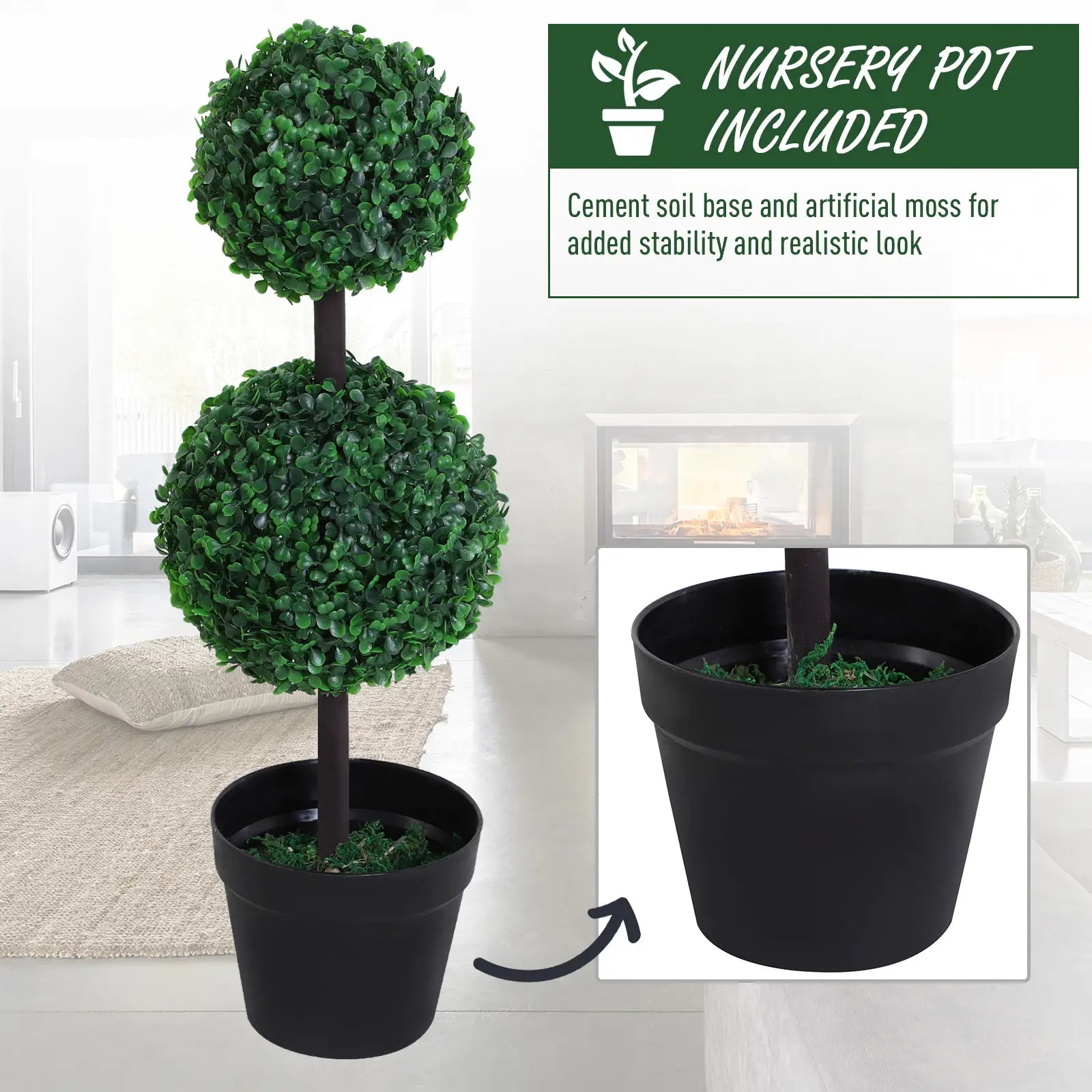 2 Ball Topiary Tree in Pot, Artificial Plant, Home Office Decor, Dark Green Artificial Trees at Gallery Canada