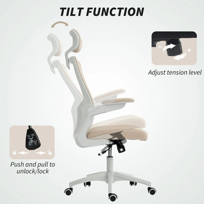 Ergonomic Office Chair, Swivel Desk Chair, Adjustable Lumbar Support, Headrest, Height, Flip-Up Armrests, Beige Task Chairs at Gallery Canada
