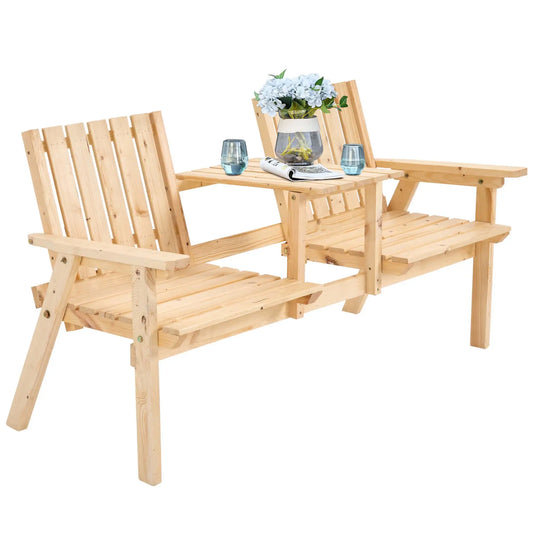 2-Person Garden Bench with Table, Umbrella Hole, Natural Wood Patio Chairs Natural at Gallery Canada