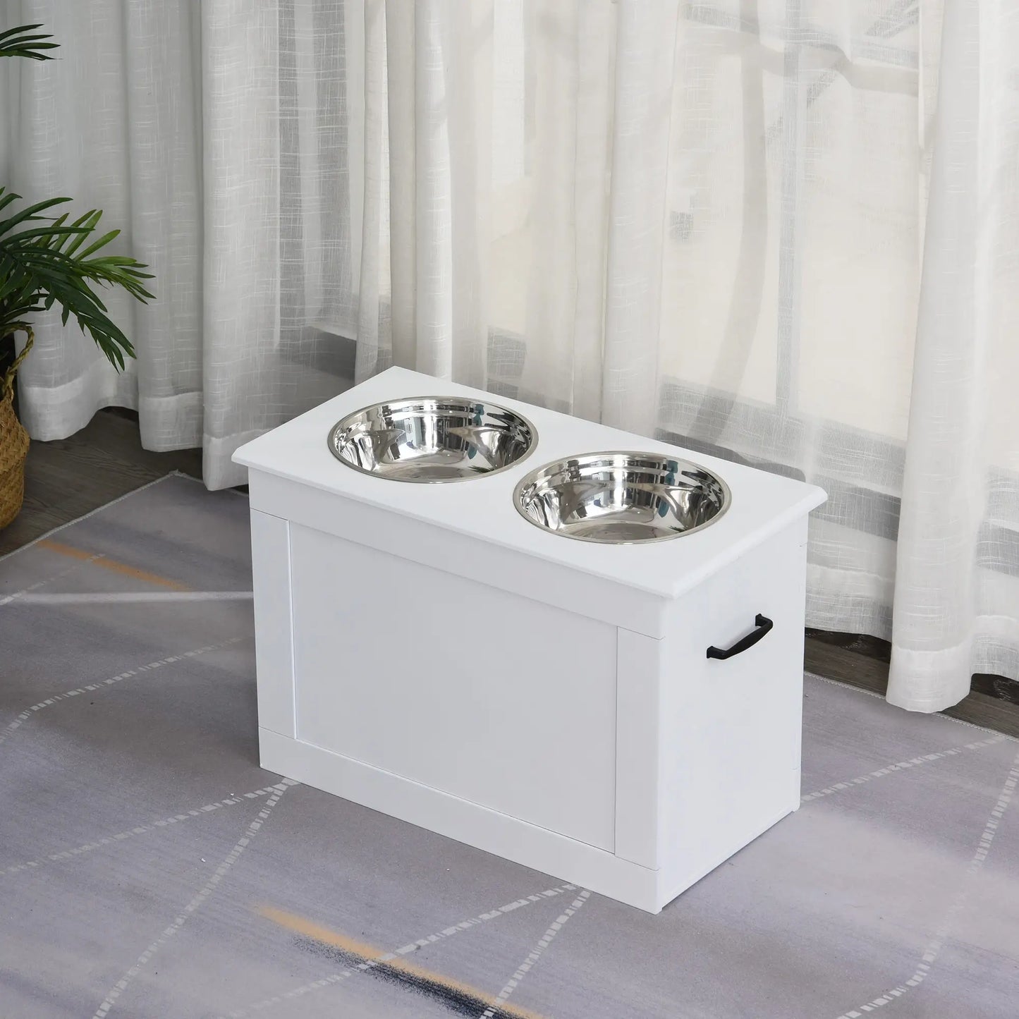 Large Elevated Pet Feeder, 2 Stainless Steel Bowls, White Dog Bowls at Gallery Canada