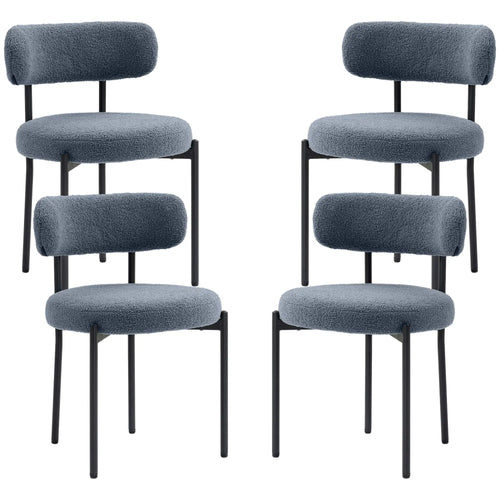 4 Pc Kitchen Chairs, Modern Dining, Berber Fleece Upholstery, Steel Legs, Grey