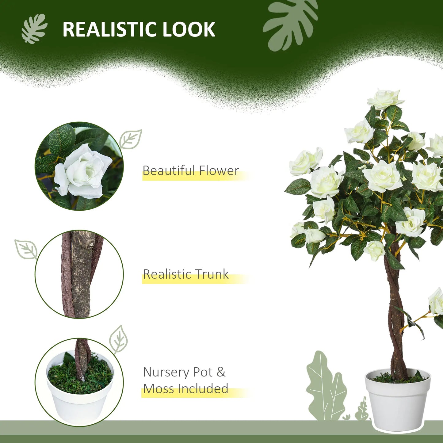 3FT White Rose Artificial Plant In Pot, Fake Plant For Indoor Decor, White Artificial Trees at Gallery Canada