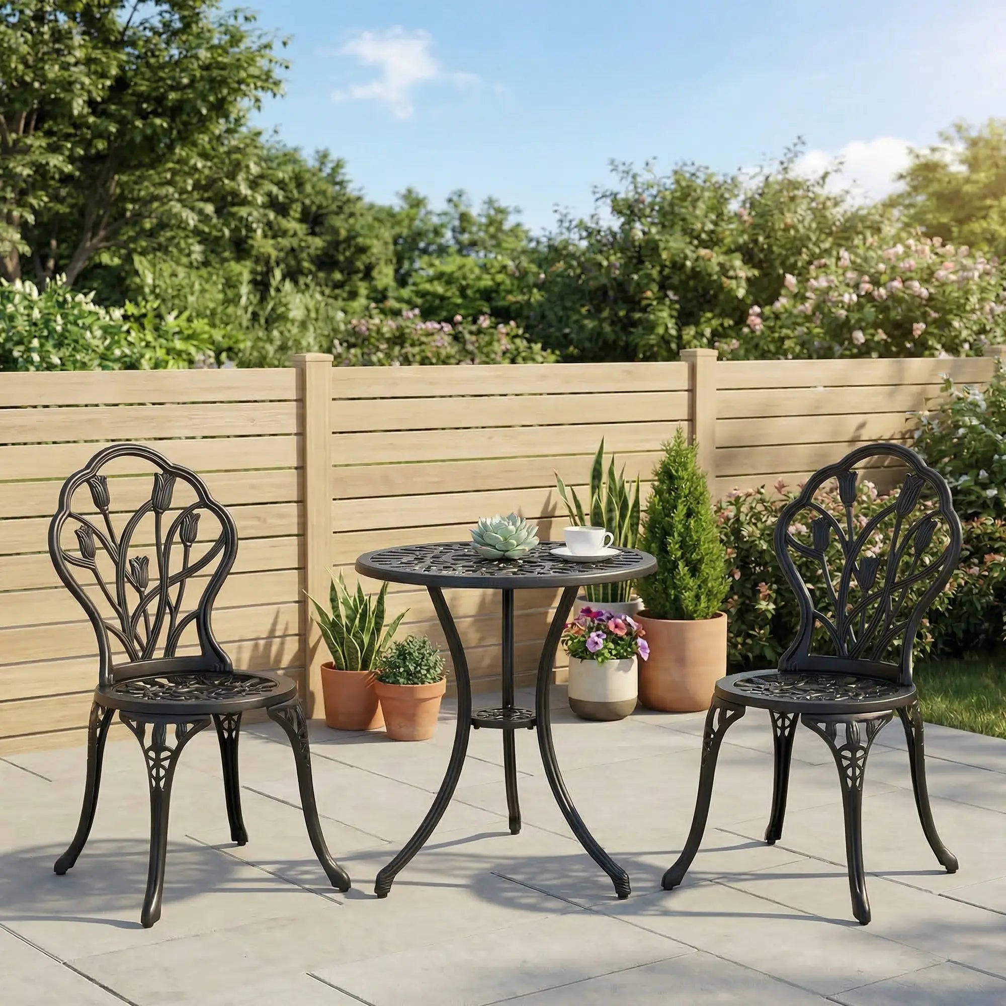 3PCs Patio Bistro Set, Outdoor Cast Aluminum Table and Chairs, Black Bistro Sets at Gallery Canada
