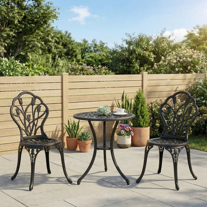 3PCs Patio Bistro Set, Outdoor Cast Aluminum Table and Chairs, Black Bistro Sets at Gallery Canada