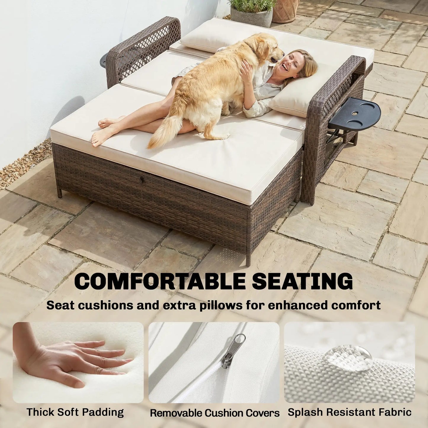 Patio Lounge Chair Set, 2 Pieces With Cushions, Adjustable Backrest Wicker Chaise Loungers at Gallery Canada