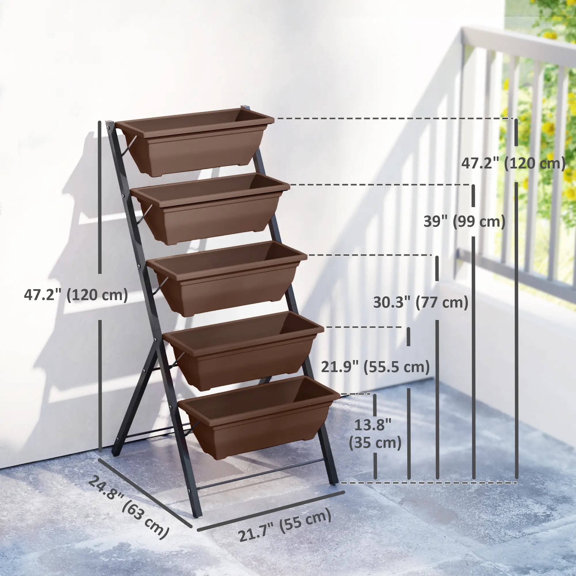 5-Tier Raised Garden Bed, 5 Planter Box, Outdoor Plant Stand, Brown Plant Stands at Gallery Canada