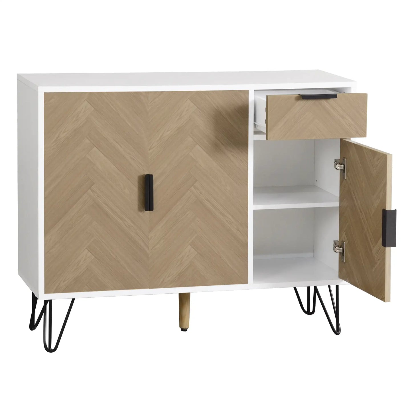 Storage Cabinet with Drawer, Adjustable Shelves, 35.5" L x 11.5" W x 28.5" H, White+Wood Storage Cabinets at Gallery Canada