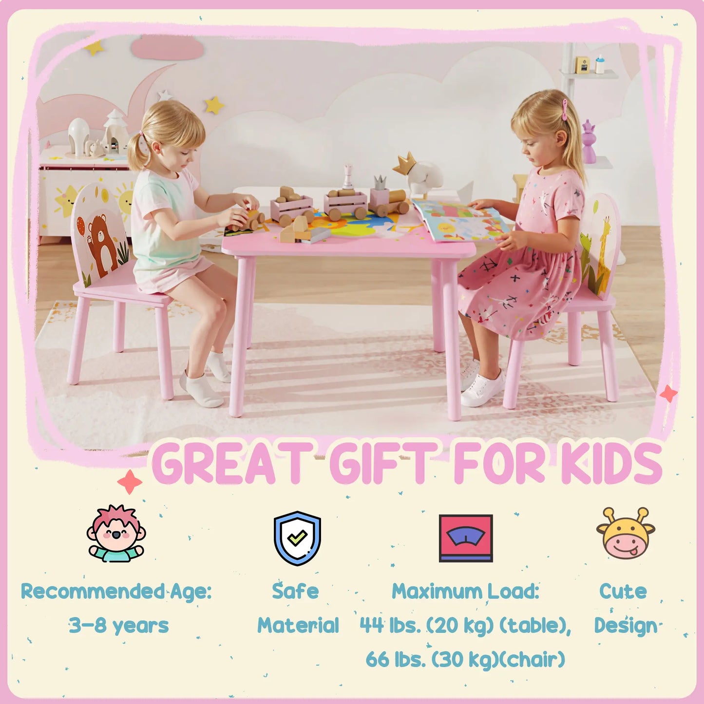 Kids Table and Chair Set, Toddler Table and 2 Chairs, Pink Kids Table Sets at Gallery Canada