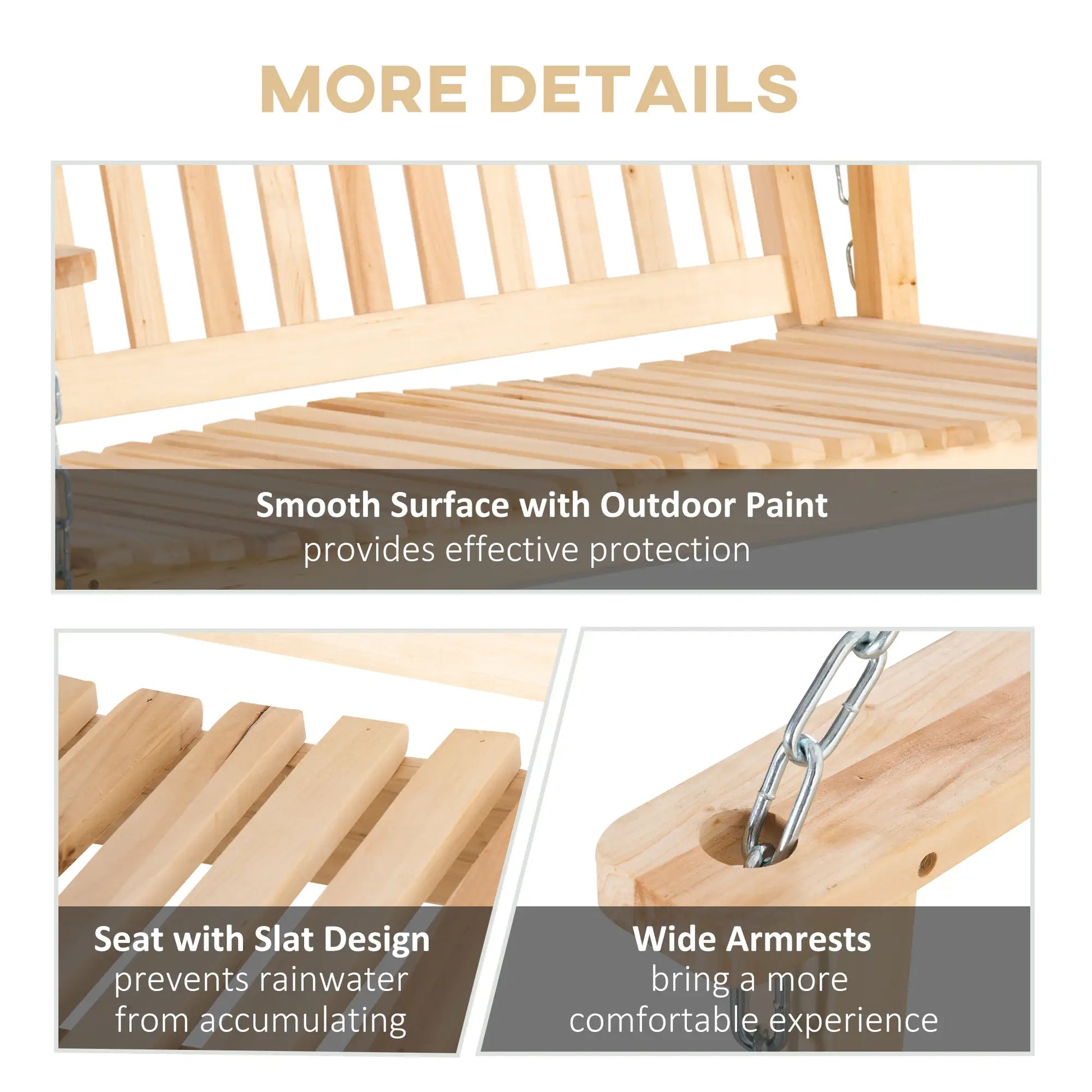 2-Person Porch Swing Bench, Adjustable Hanging Chains, Natural Hanging Porch Swings at Gallery Canada