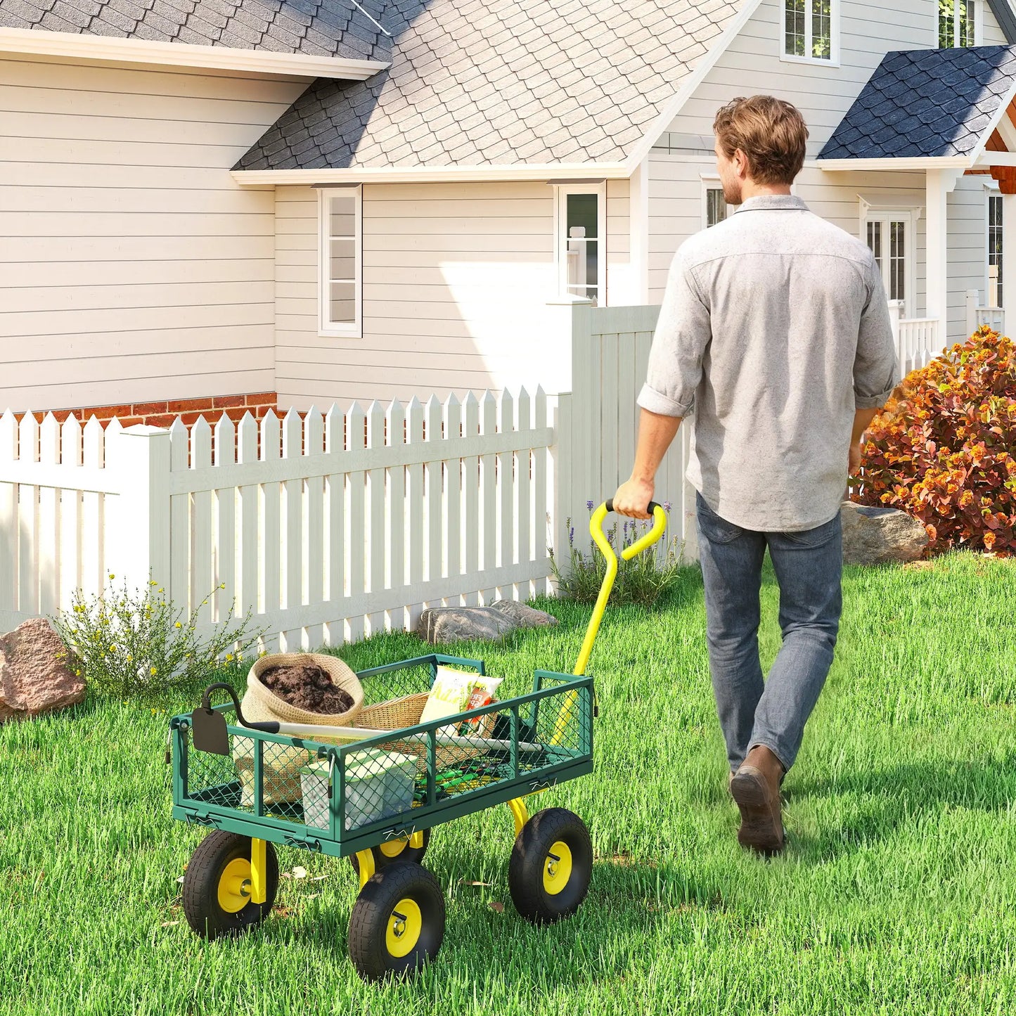 Garden Utility Wagon Cart, Removable Sides, 10" Wheels, Green Folding Garden Carts at Gallery Canada