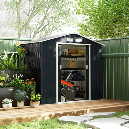 7' x 4' x 6' Garden Storage Shed, Metal Tool House, Dark Grey Sheds at Gallery Canada