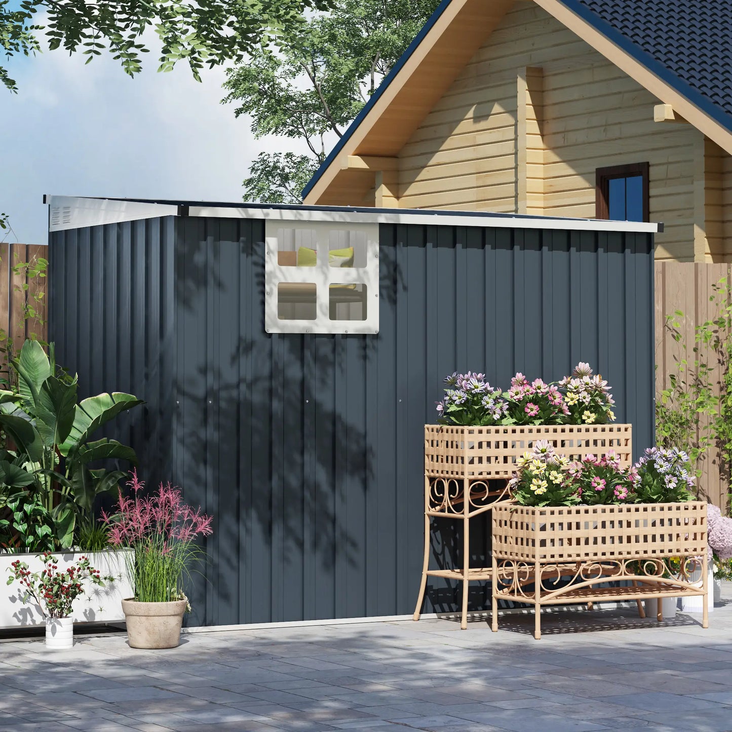 4' x 8' Metal Garden Shed, Outdoor Storage with Window, 2 Vents, Lockable Door Sheds at Gallery Canada