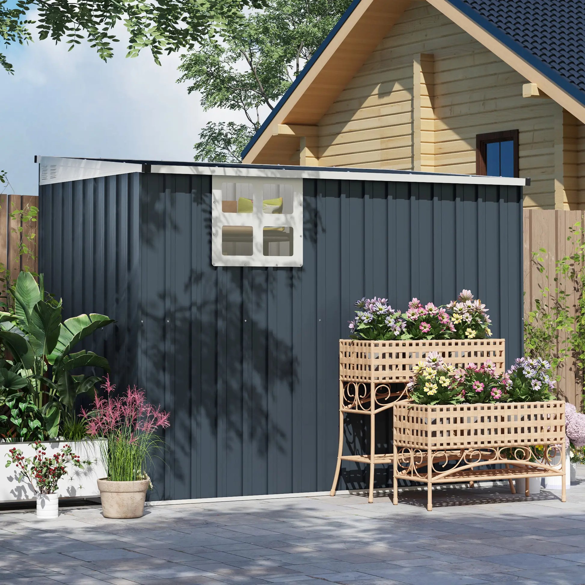 4' x 8' Metal Garden Shed, Outdoor Storage with Window, 2 Vents, Lockable Door Sheds at Gallery Canada