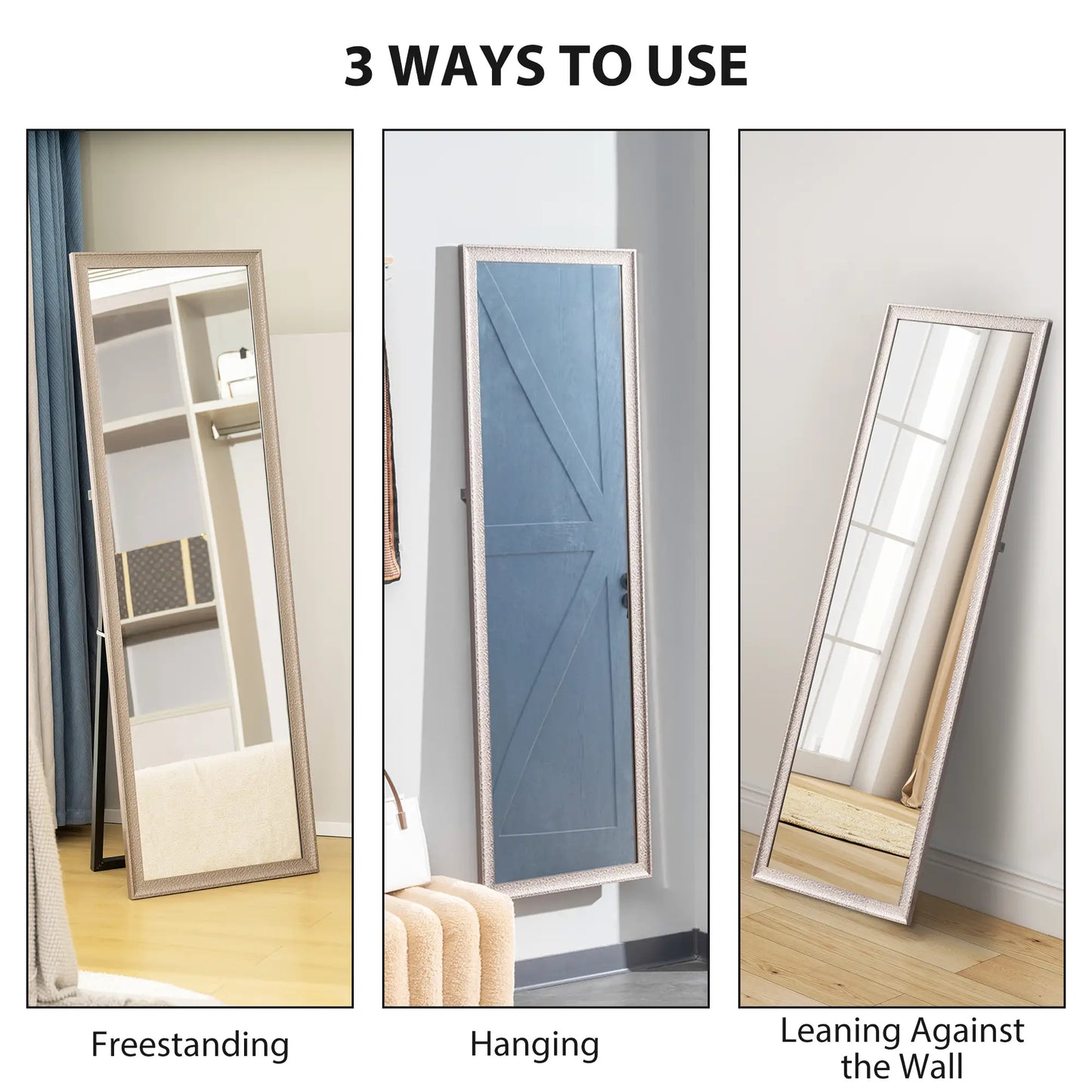 64" x 21" Rectangular Full Length Mirror, Gunmetal Silver Full Length Mirrors at Gallery Canada