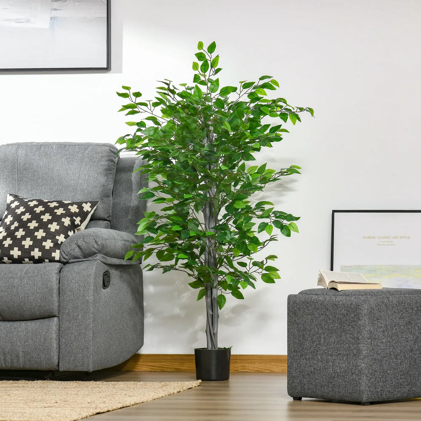 4.5ft Ficus Artificial Plant, Realistic Leaves, Potted, Green Artificial Trees at Gallery Canada
