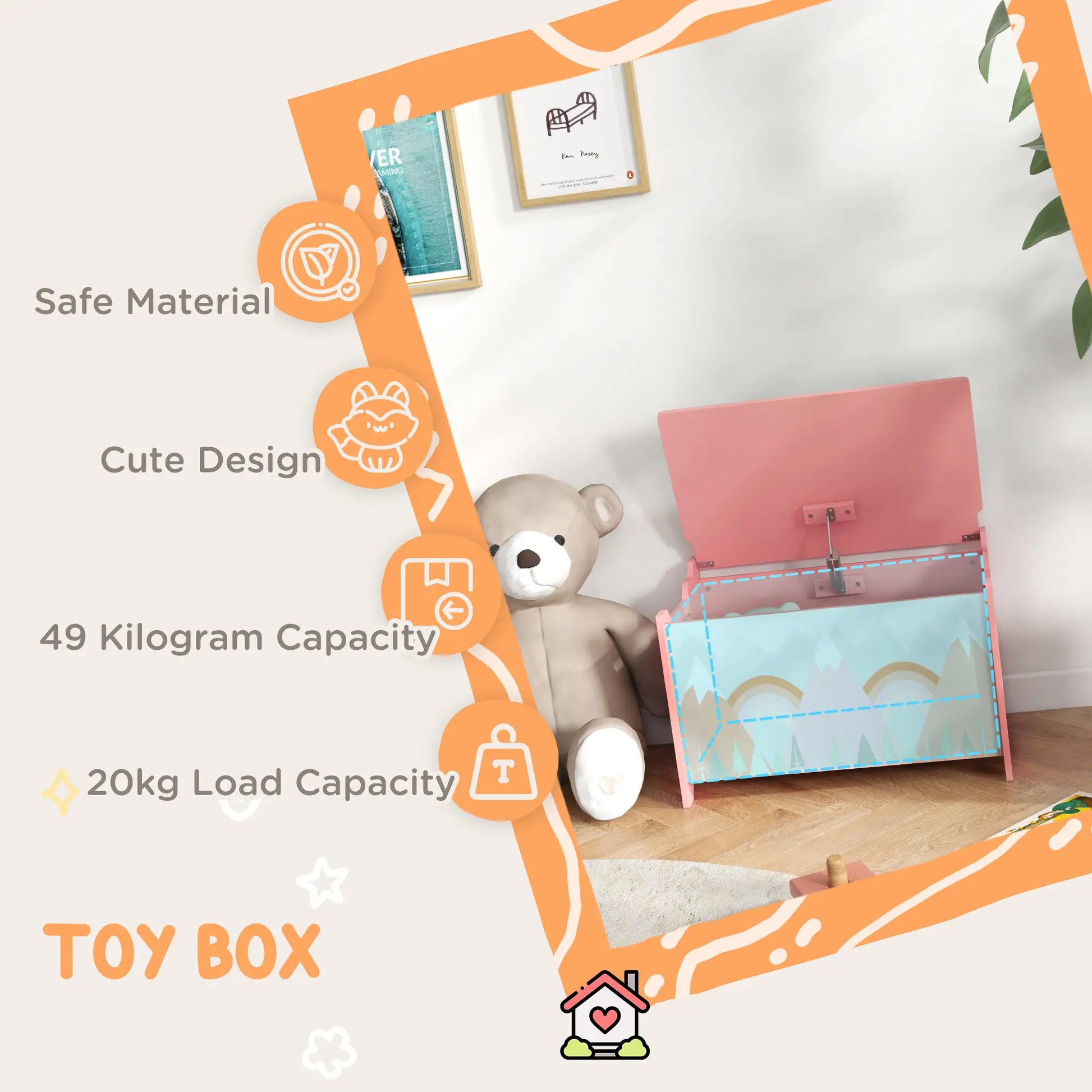 Toy Box with Lid, Storage Organizer, Safety Hinge, Pink Baby & Kids Storage at Gallery Canada